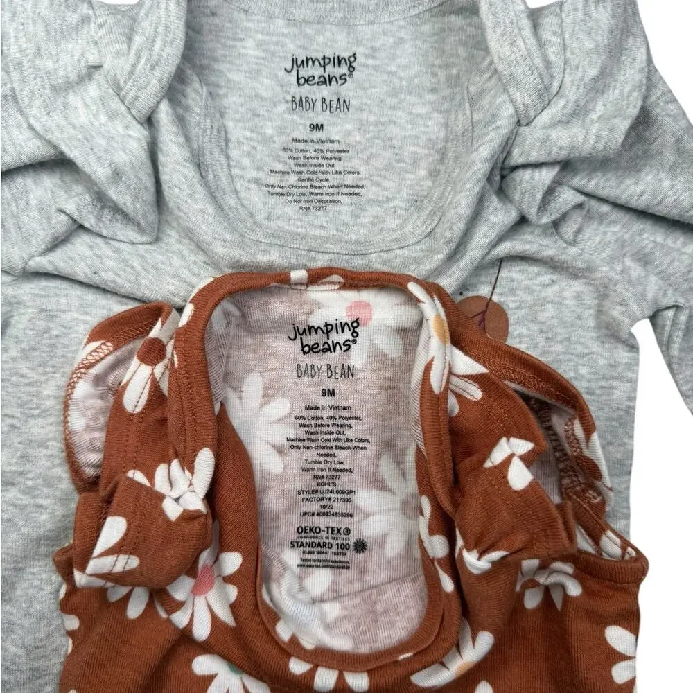 Jumping Beans Bodysuit Bundle Baby Girl Flowers Brown Gray 9 Months